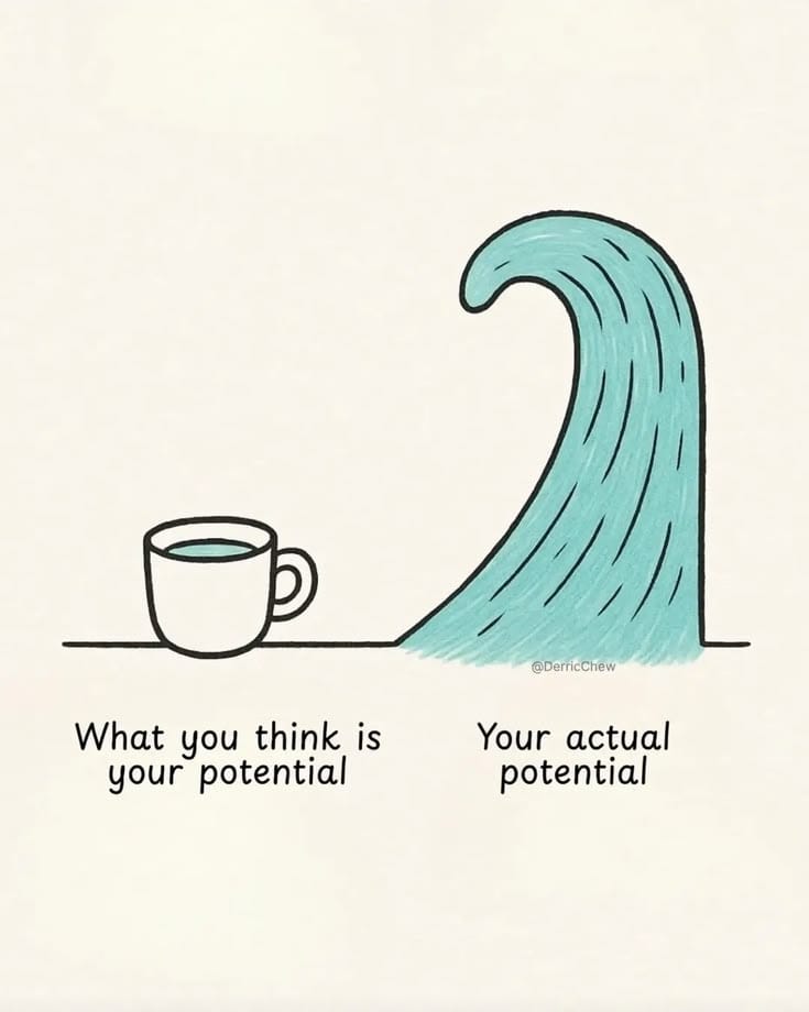 officialSayRaj's tweet photo. What you think is your potential. ☕
Your actual potential. 🌊