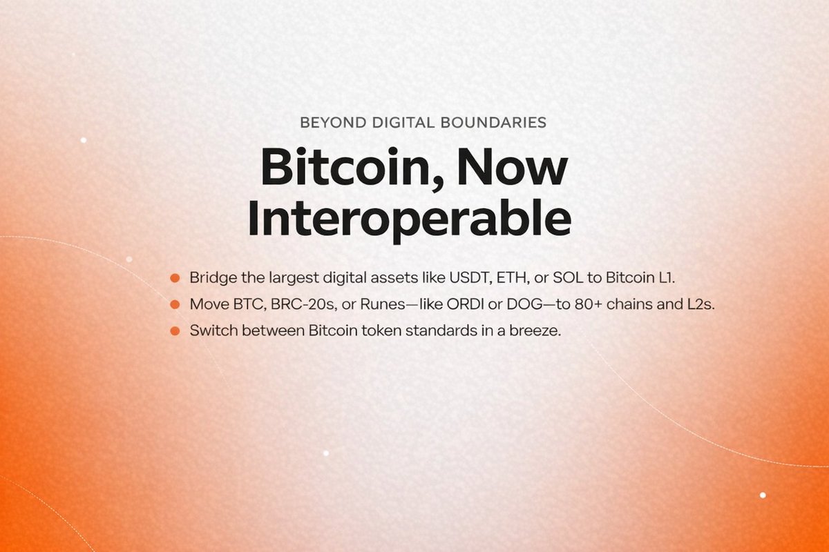 Leon_Defi's tweet photo. Bitcoin is starting to plug into everything through rails.

$USDT, $ETH, $SOL can move directly into Bitcoin L1. BTC, BRC-20s, Runes are flowing across 80+ chains and L2s.

I see @beyond__tech is building those rails between Bitcoin and the rest of the market.

When that layer matures, Bitcoin becomes connected liquidity.