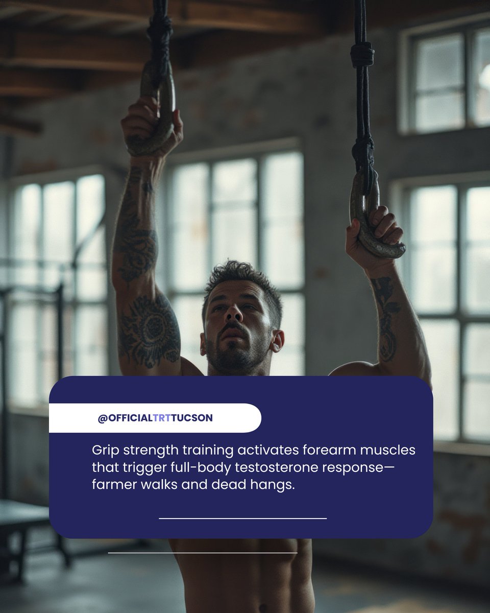 TrtTucson's tweet image. Don't skip the forearm work. Training your grip with farmer walks and dead hangs activates muscles that trigger a full-body testosterone response. ⛓️ #GripStrength #FitnessTips #TestosteroneBoost
