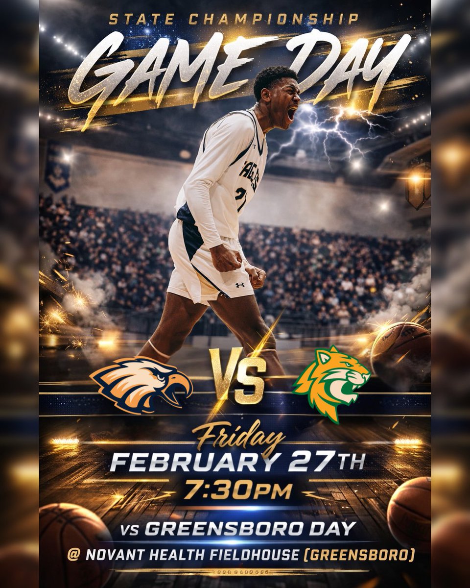CAEaglesMBB's tweet photo. 🚨🚨 #GAMEDAY 🚨🚨
🔵🟡 BLUE &amp; GOLD THEME 🔵🟡

🏀 @CAEaglesMBB vs. @CoachJ1977 

📝 @NCISAA1 3A State Championship

🗓️ Friday, February 27th, 2026

📍Novant Health Fieldhouse (Greensboro)

🕰 7:30pm

🎥 https://t.co/EQVvAhBzq7

🎟️ https://t.co/crYAvQ2AeR

#CAEagles https://t.co/2EiVKCi7AG