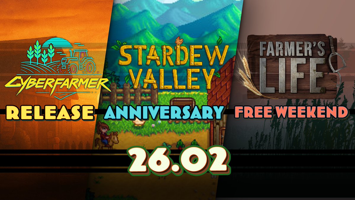 GamesFreemind's tweet photo. Farmer's Life #FREEWEEKEND is LIVE until March 2!
Celebrate 10 years of Stardew Valley with us 🎉
Join our “Show Us Your Farm” #challenge!
👉https://t.co/fPXGqpSICw
📸 Post screenshots
🎥 Share YT videos
🏆 Best farms win FreeMind game keys!
#ShowUsYourFarm https://t.co/UBumAfGV2H