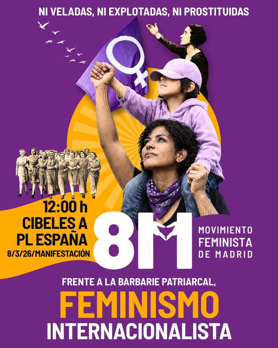 Si estás en este 70% de la población que cree que la prostitución es una forma de violencia contra la mujer, este #8M2026 tienes una cita en Cibeles a las 12 h  para exigir al Gobierno que cumpla su compromiso de abolirla #LeyAbolicionistaYa #NiVeladasNiExplotadasNiProstituidas