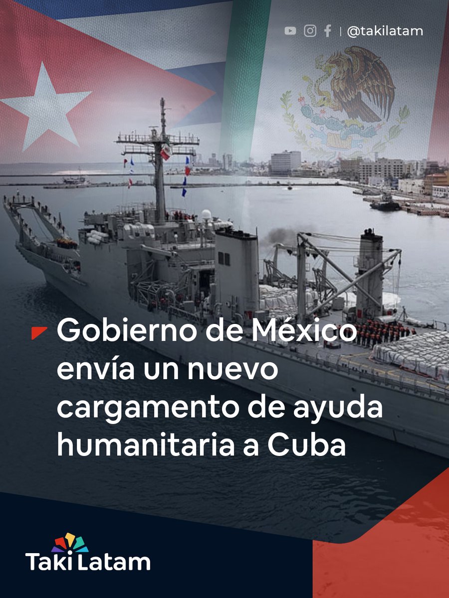 🇨🇺🇲🇽 El Gobierno de México informó el envío de un nuevo cargamento de ayuda huma-nitaria con destino a Cuba, transportado en dos embarcaciones mexicana.

Desde el puerto de Veracruz zarparon los buques de apoyo logístico Papaloapan y Huasteco, con 1,193 toneladas de víveres para