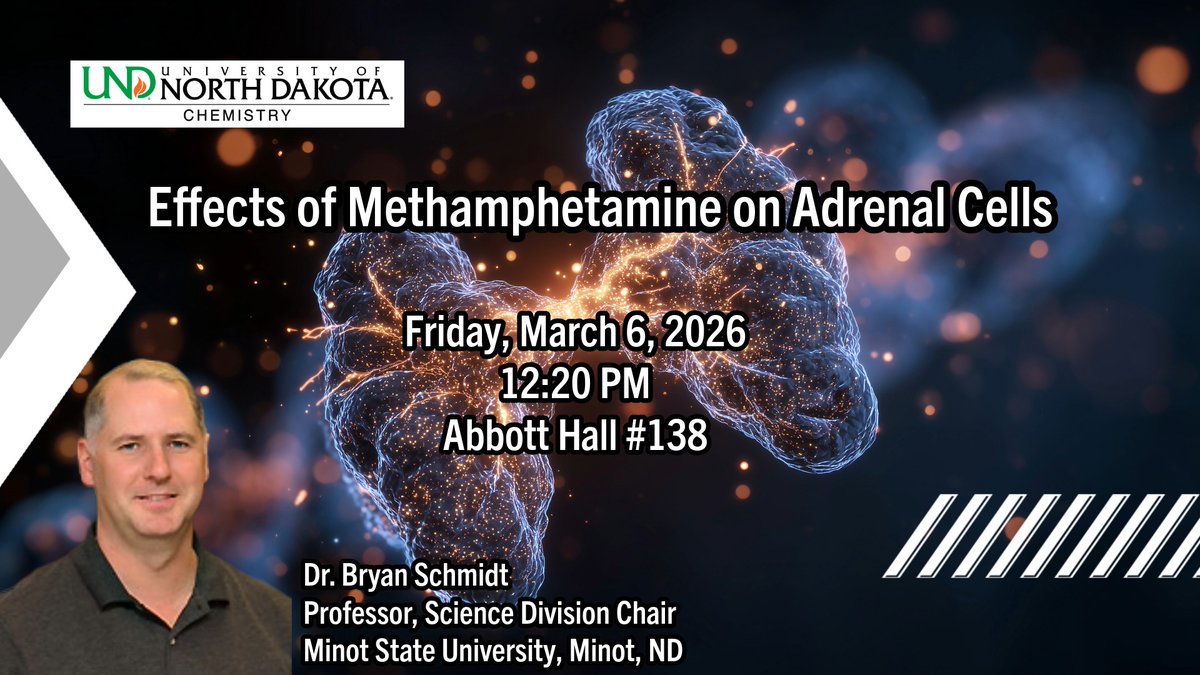 UNDChemistry's tweet photo. We are looking forward to Dr. Bryan Schmidt's seminar on Friday, March 6th!
#UNDProud
https://t.co/QsdqywhX0V https://t.co/aCGKgRttrG