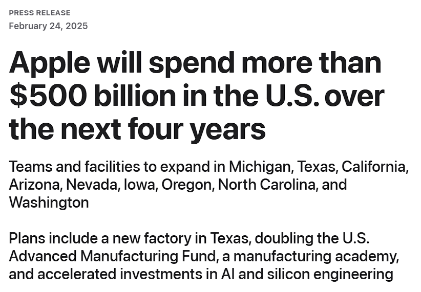 Adams_GOP's tweet image. Under Republican leadership, the reshoring of American business has begun. In contrast, Democrats have incentivized—and continue to champion—the offshoring of U.S. manufacturing. 

#usmanufacturing #democratcrazy

apple.com/newsroom/2025/…