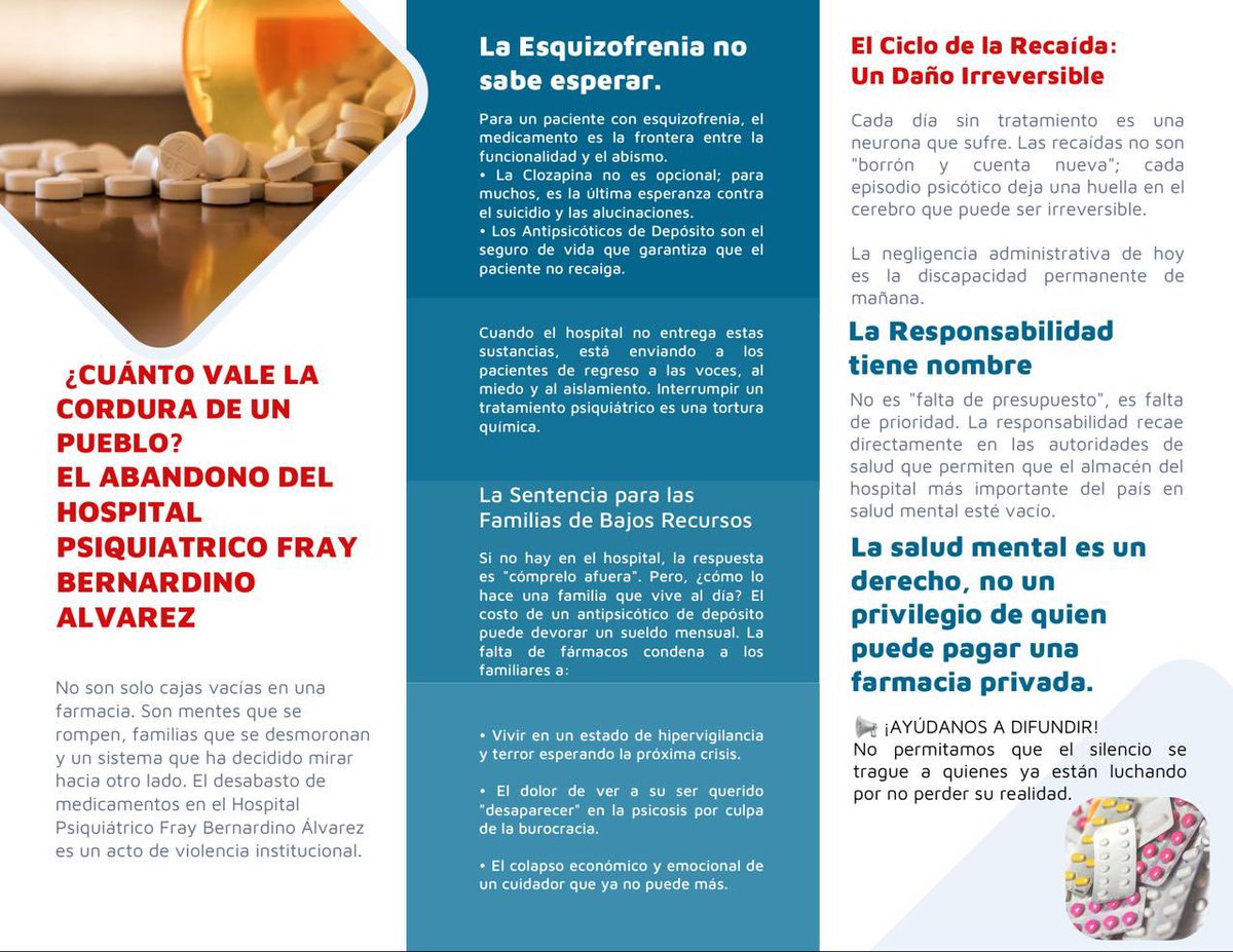 <a href="/Claudiashein/">Claudia Sheinbaum Pardo</a> <a href="/SSalud_mx/">SALUD México</a> <a href="/SSaludCdMx/">Secretaría de Salud Pública de la Ciudad de México</a> sigue el desabasto de medicinas ahora también el hospital psiquiátrico Fray Bernardino hasta cuando??