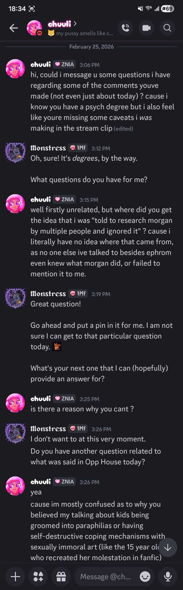 Ecclesiastghoul's tweet photo. Below are screenshots of my DMs with @poppydu after she initiated contact w me regarding criticisms I had of a statement she made on her 02/24 stream. 

I find it interesting that she claims to care about victims while simultaneously wanting to monetize a conversation with one. https://t.co/sgodArATZJ