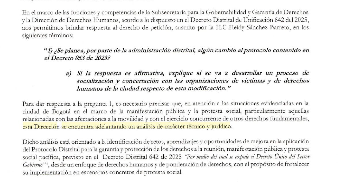 La aAlcaldía de Bogotá confirma que planea modificar el Decreto 053 de 2023, es decir, el protocolo para la protección de los derechos de reunión, manifestación pública y la protesta social. <a href="/CarlosFGalan/">Carlos F. Galán</a> y su administración han sido muy claros: quieren que el Transmilenio sea