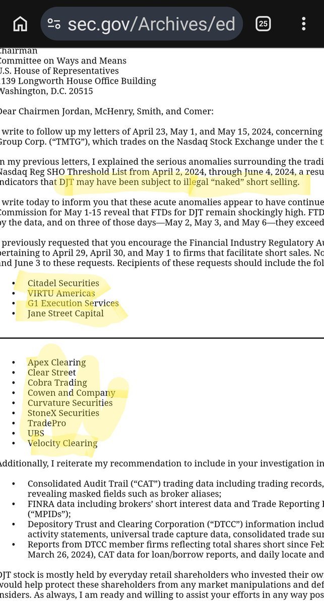 Breaking: Trump Media accusing Jane Street amongst others of naked short selling in a letter to Congress, Trump Media called for a full investigation into Jane Street, Citadel, and others.  Now Jane Street is facing a second lawsuit over claims it wiped out $40b in value 

#DJT