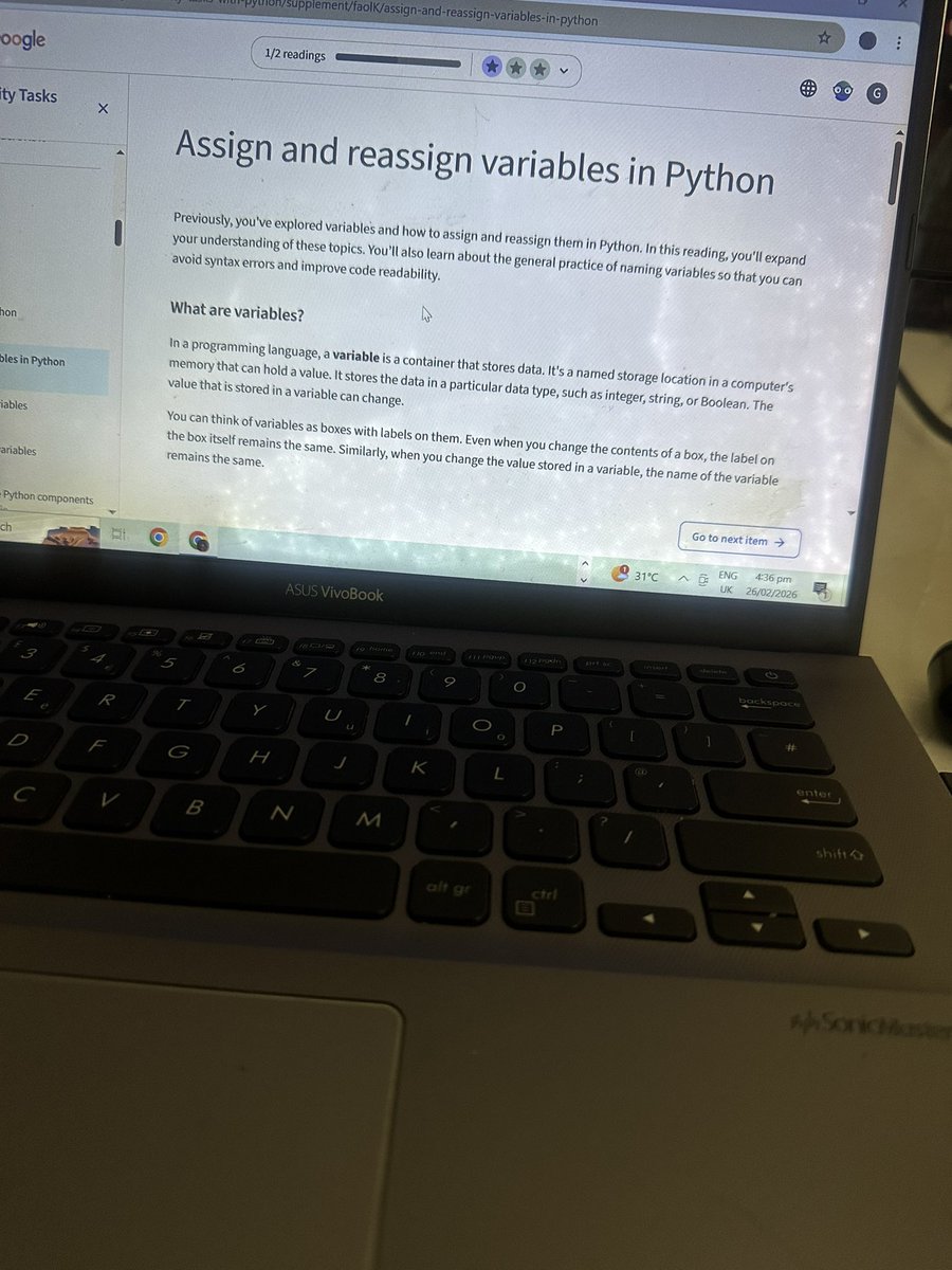 Day 53 of #100DaysOfCyberSecurity 

Today I explored the data types we have in Python I.e Strings, Floats, Integers and more. I also studied a bit about how to assign and reassign values to python. 

<a href="/ireteeh/">Dr Iretioluwa Akerele</a> <a href="/TemitopeSobulo/">Temitope Sobulo🛡️</a> <a href="/cyberjeremiah/">Ezechi Jeremiah</a> <a href="/jay_hunts/">zʇunH ʎɐſ ɐsɐɟnW 🦁🦁🦁🦁</a>