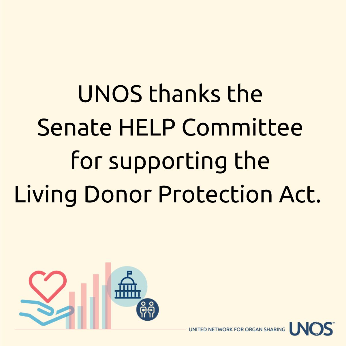 UNOSNews's tweet photo. This morning, @SenateHELP approved the Living Donor Protection Act. This important bill protects living donors and will empower more people to give the gift of life without fear of insurance discrimination. 
UNOS thanks @SenateHELP for supporting this important bill and urges the full Senate and House to move it over the finish line!