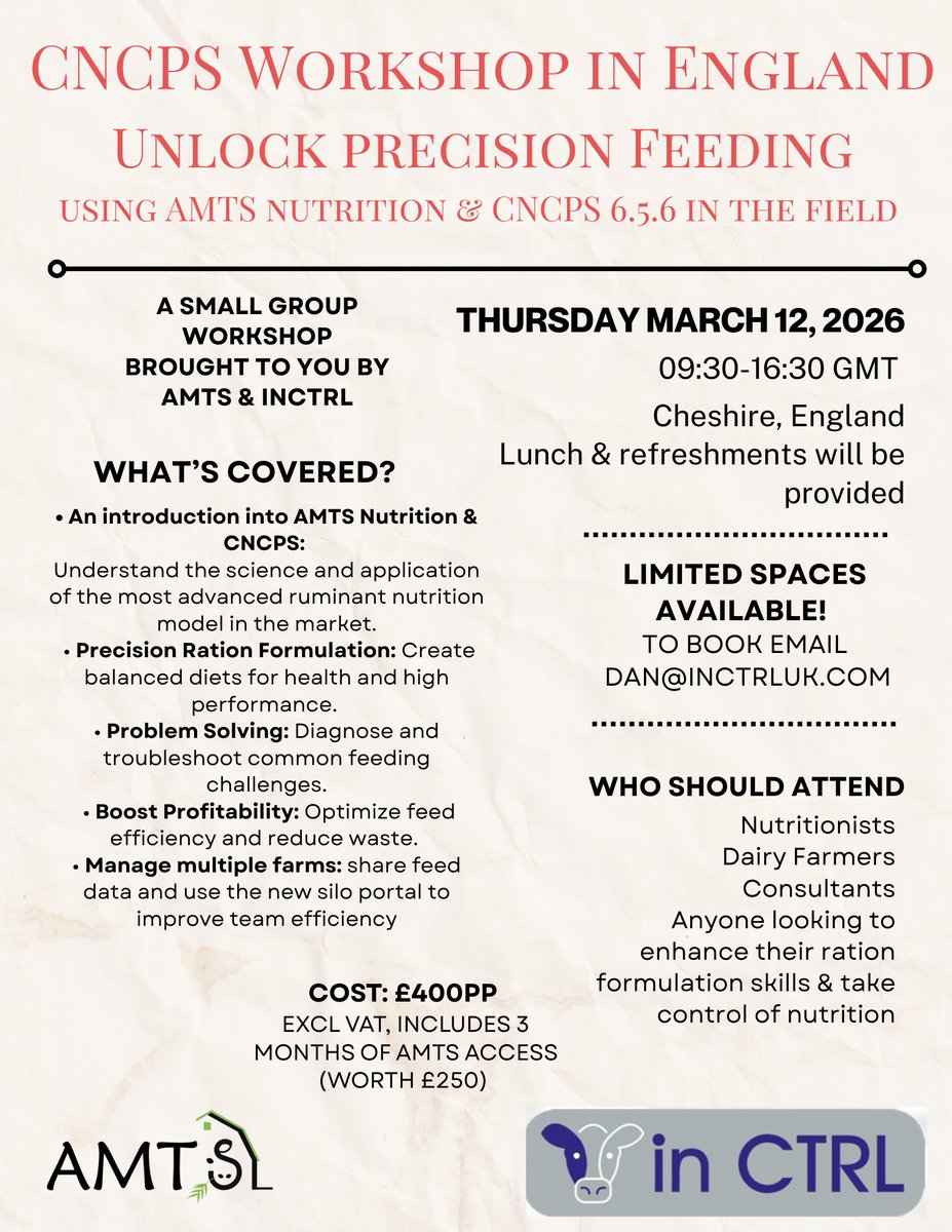 Hey England! There's going to be an AMTS Nutrition &amp; CNCPS workshop in Cheshire on March 12th. Book your spot now! #AMTS #InCtrl #CNCPS #workshop