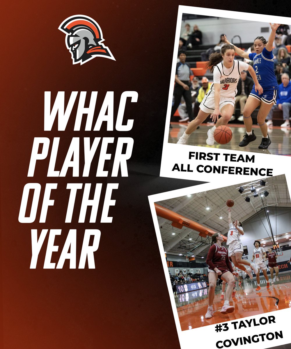 WHAC PLAYER OF THE YEAR 🏆🧡🖤 

Our senior #3 Taylor Covington earns the top honor &amp; First Team All-Conference for the second year in a row! Her elite court vision &amp; ability to deliver when it counts most make her one of the most complete players in the WHAC.🏀

Congrats, Tay!🔥