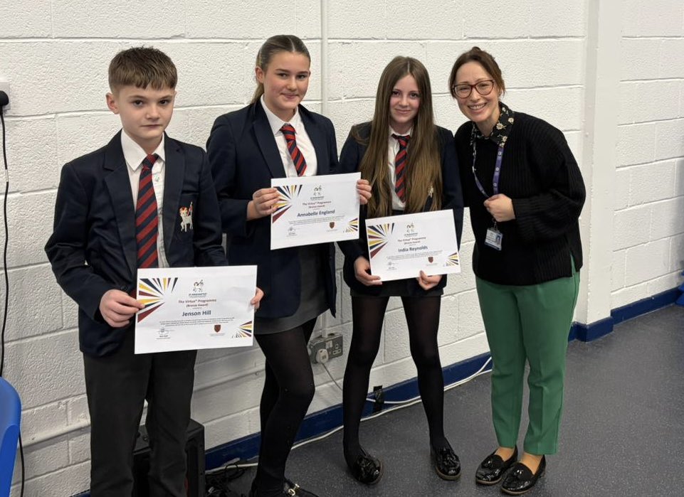 KS3StJohns's tweet photo. Bronze Virtue Awards were received by 3 wonderful year 8 pupils today.  We are very proud of you! @StJohnsAberdare https://t.co/HA62lxbGUP
