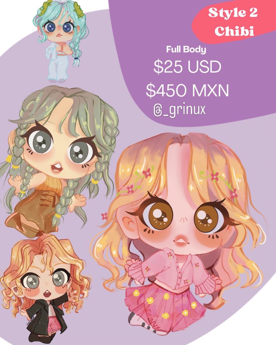 _grinux's tweet photo. COMMISSIONS OPEN ✨

I’m opening 3 commission slots for this month.

Style 1
• Full Body – $40 USD / $700 MXN
• Half Body – $35 USD / $600 MXN

Style 2 (Chibi)
• Full Body – $25 USD / $450 MXN

If you’re interested, send me a DM to reserve your slot 💌 https://t.co/30gCJRUYMb