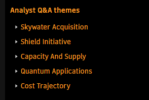 EverettGong's tweet photo. $IONQ.  Based on Bloomberg's summary of the Q&amp;A section of the earnings call, these are the top themes.  "Capacity and Supply", "Quantum Applications", and "Cost Trajectory" do not scream "quantum is still 30 years away from utility".  That discussion has been put to bed. https://t.co/t2dkdF3EDH