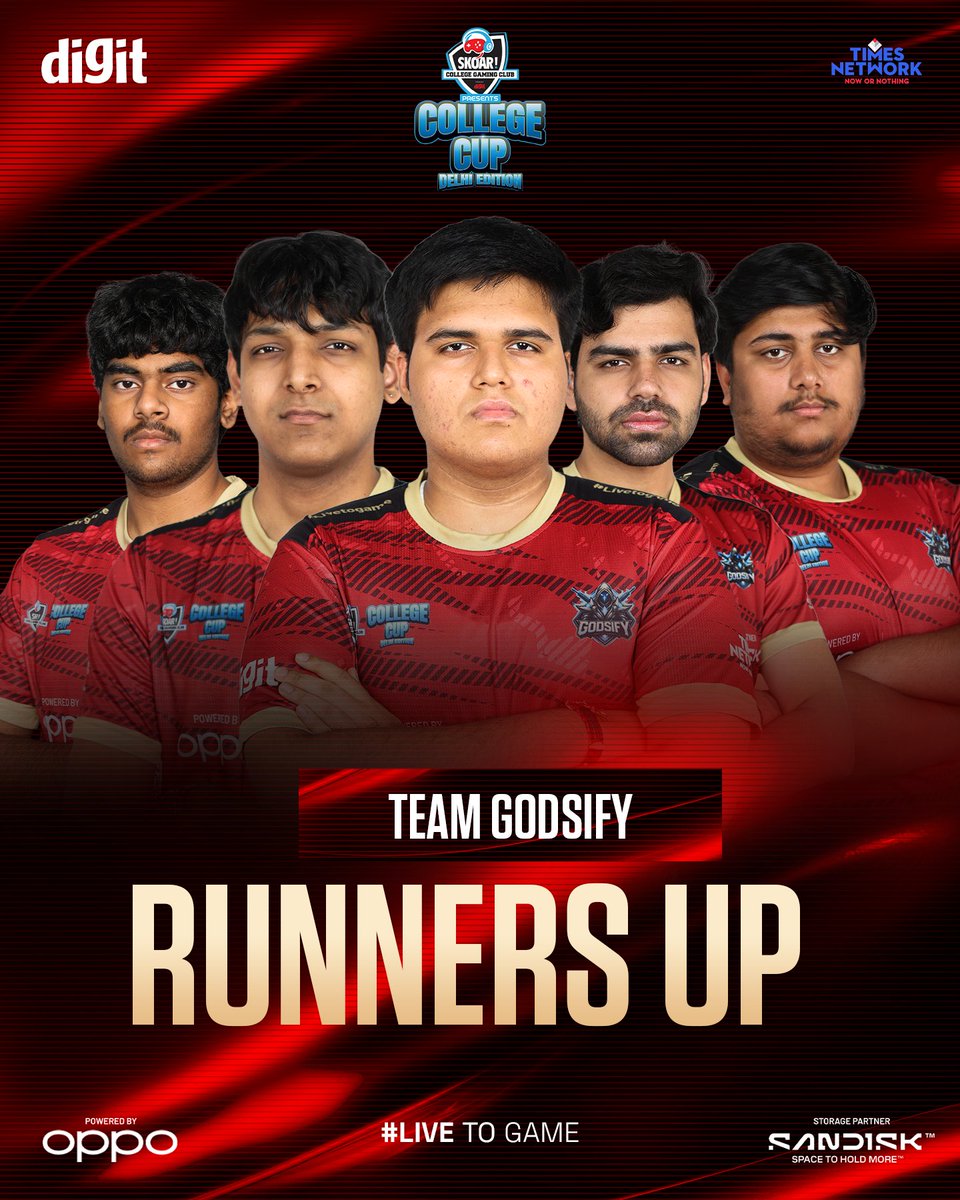 skoar's tweet photo. Godsify are the runners of Skoar College Cup: Delhi Edition - Valorant Finals 💥

Congratulations to the team on the incredible efforts and performance throughout the tournament ✨

(Skoar College Cup, skoar, LAN finals, gaming, college gaming, valorant, valorant india, eSports) https://t.co/YeeQTU3XvB