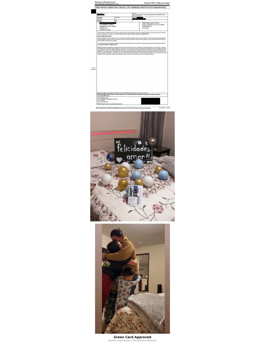 BarreraLegal's tweet photo. 🇺🇸 Green Card Approved!

Our client’s marriage-based I-485 (CR6) was approved in just 2 months — and they left us a ⭐⭐⭐⭐⭐ review:

“Super informative and on top of everything.”

We build cases designed for approval.

📞 Idaho (208) 466-1800
📞 NY 665-8760
🔗 Testimonials: https://t.co/YOzj0E3v6Y
#GreenCard #ImmigrationLawyer #MarriageBased #AdjustmentOfStatus