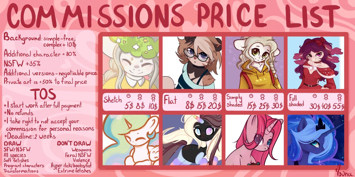 Hi guys I finally open my comms<33
🌸Payment on Paypal only🌸
All info you can read on picture or furaffinity.net/view/64144239/ here
💗For take commission you can leave comment or dm me💗
Thank you for your attention!!