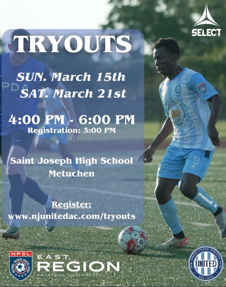 NJUnitedAC's tweet photo. 📍Saint Joseph High School, Metuchen
🗓️ March 15 &amp; March 21
⏰ 4-6 PM (Registration 3 PM)
🔗 Register : https://t.co/IYx3BEvWNk

Looking for the best of the best 👊#newjerseysown https://t.co/pqKhjiVFRB