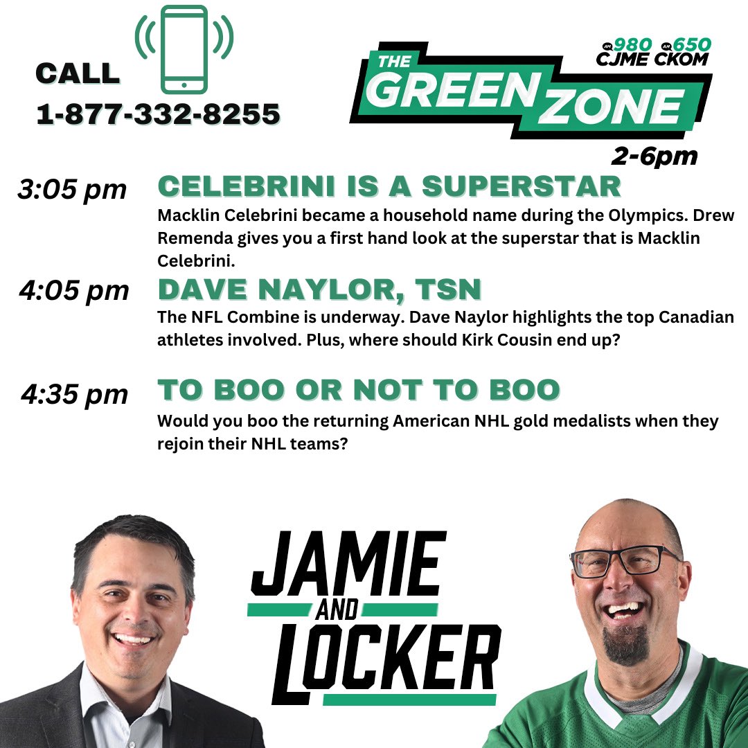 GreenZoneSK's tweet image. To boo or not to boo? Would you boo returning America NHLers when they rejoin their NHL team? Brady Tkachuk returns to the Ottawa Senators tonight. 

On todays show:
-3:05 #DrewRemenda #Skarks
-3:35 @TheDanKingerski #Pens
-4:05 @TSNDaveNaylor #NFL #CFL 

#GreenZone