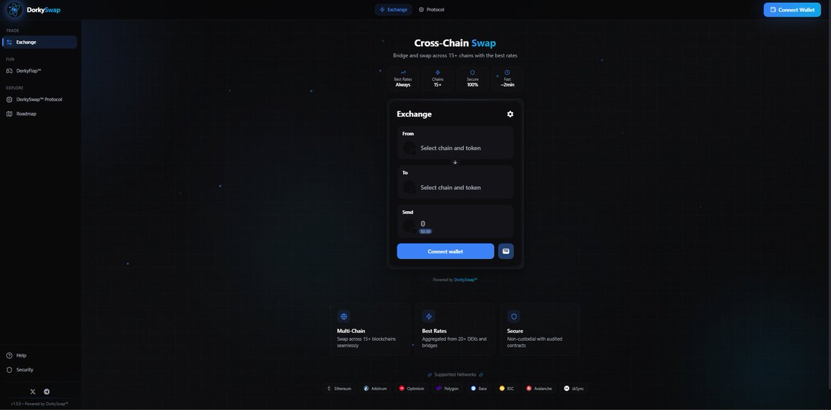 Introducing DorkySwap™ — the cross-chain DEX aggregator that makes DeFi fun again.

  15+ blockchains. 20+ DEXs. One interface.

  Swap, bridge, earn, and play — all in one place.

  dorkyswap.com