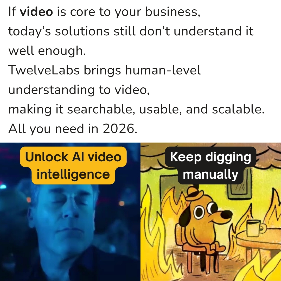 twelve_labs's tweet image. If video is core to your business and you're still digging through it manually, you're solving the problem with a shovel when everyone else has excavators. 👀
#VideoAI #TwelveLabs