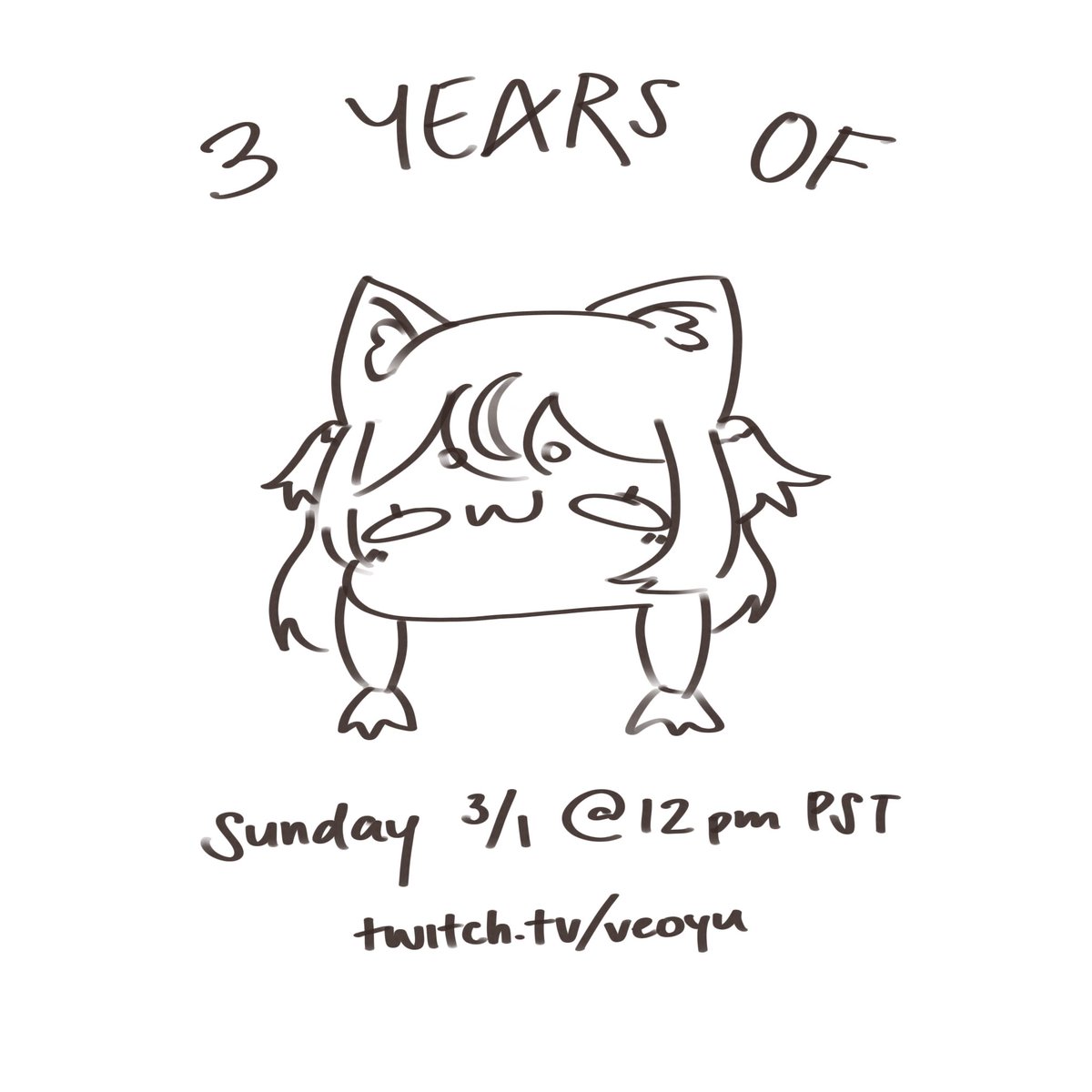 veoyuu's tweet photo. aw man it’s that time of year again-

you’re invited to the 3 years of veoyu stream and affiliate anniversary!! 

the stream will be this sunday (3/1) starting at 12pm PST and go on for as long as I can into the night!!

I hope to see you there!! https://t.co/6YYKDuQ1yy