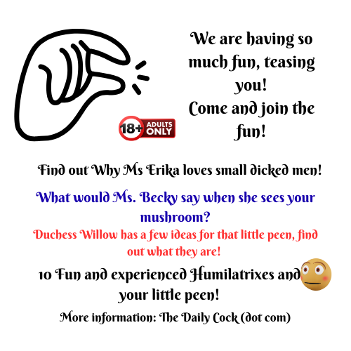 Toot toot, the humiliatrix train is pulling out of the station. Are you hopping on? 

<a href="/ErikaEnchantrix/">Mistress Erika of Intelligent Phone Fantasy</a>
<a href="/DuchessWillow_/">Duchess Willow Ebony Femdom White Boi Trainer</a> 
<a href="/EmpressAndi/">Princess Andi</a>
<a href="/MsBeckyEnchants/">Becky Hannah</a>
<a href="/EnchantrxHarper/">Harper ♕ Enchantrix</a>
<a href="/EmpresStephanie/">Stephanie Marshall</a>
<a href="/TheeDivineMe/">Goddess_Meshelle</a>
<a href="/KristaEnchants/">Ms Krista</a>
<a href="/EmpressHadley/">Hadley Enchantrix</a>