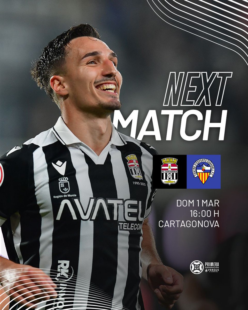 PRÓXIMO 𝐏𝐀𝐑𝐓𝐈𝐃𝐎
🆚<a href="/CESabadell/">CE Sabadell 🧅</a>
📅Domingo 1 de marzo
🕤16.00 horas
📍Estadio Cartagonova