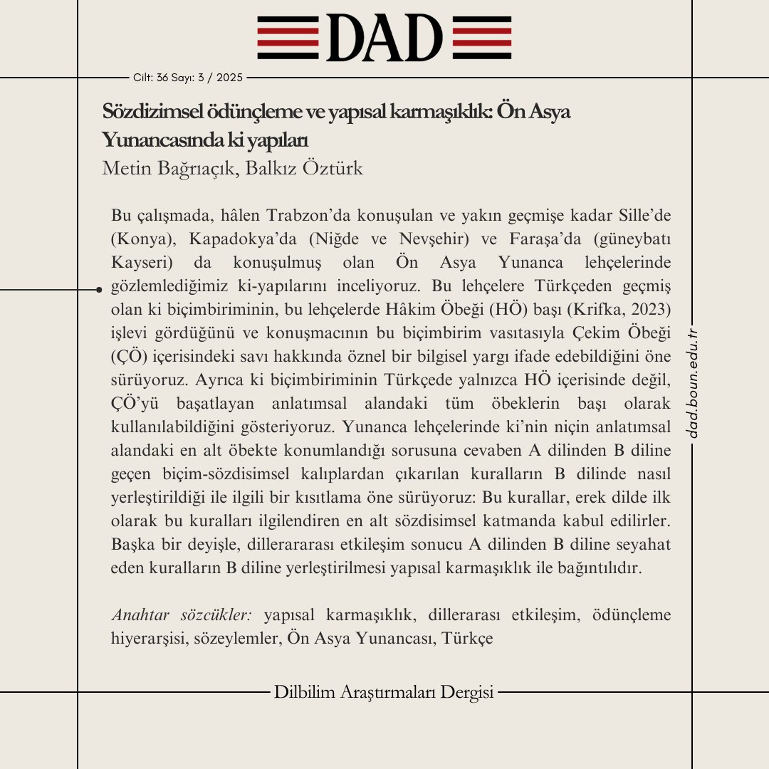 dad_jlr's tweet photo. Türkiye’de Tehlikedeki Diller Özel Sayımızdan bir çalışma daha yayında.

📌 https://t.co/k9xR5a4CWE
—

A new article from our Special Issue on Endangered Languages in Turkey is now available.
Explore this contribution to the field via the link in bio.

📌 https://t.co/k9xR5a4CWE https://t.co/zzP9xpevKs