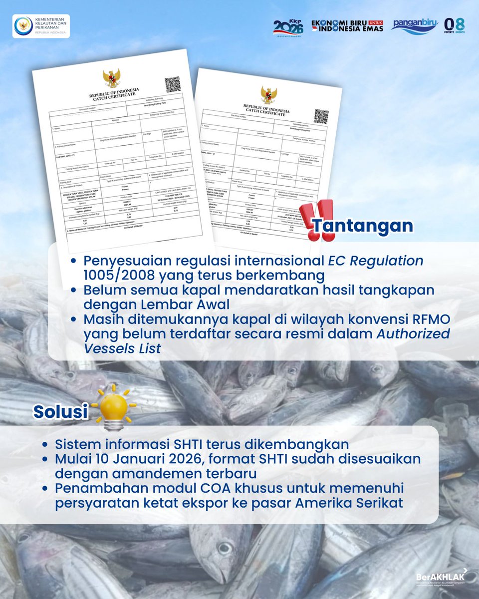 SidiqPi's tweet photo. Biar ikan Indonesia bisa tembus pasar dunia, perlu yg namanya SHTI.
Sertifikat ini jadi bukti bahwa ikan yg diekspor legal, tertelusur, dan memenuhi standar internasional.
Dgn SHTI, produk perikanan Indonesia makin dipercaya &amp; makin siap bersaing di pasar global. #shtikunci718VL https://t.co/C8Efr6SmMn