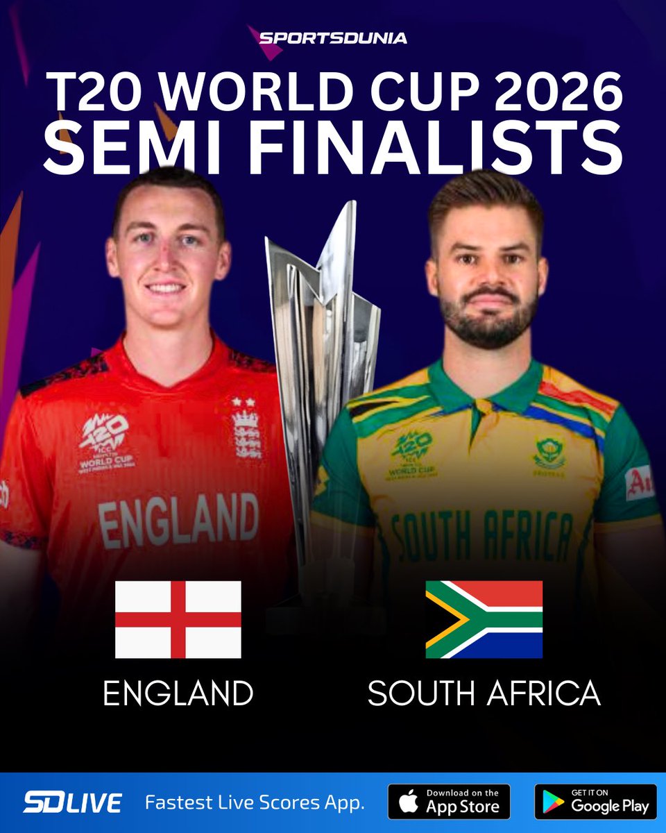 SDLive_Official's tweet photo. Semi-final equation getting spicy 🌶️🔥

England ✅
South Africa ✅
India vs West Indies 👀
New Zealand &amp; Pakistan loading? 😭💀

One twist and the whole tournament flips! 🍿🏏

#T20WorldCup2026 #SemiFinalRace #INDvsWI #NZvsPAK #CricketDrama #Sportsdunia https://t.co/epiiD2bFC5
