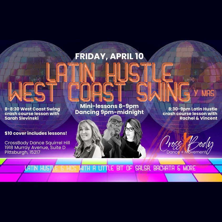 I am EXCITED to be teaching at a NEW event at <a href="/crossbodydance/">CrossBody Dance + Movement</a> on Fri APR 10, 2026
facebook.com/events/2627690…
1918 Murray Ave., Ste D, Pittsburgh, PA 15217-1672
Beginner West Coast Lesson @ 8:00pm
Beginner Hustle Lesson @ 8:30pm
Social Dancing @ 9:00pm (until 12:00am)
Admission $10