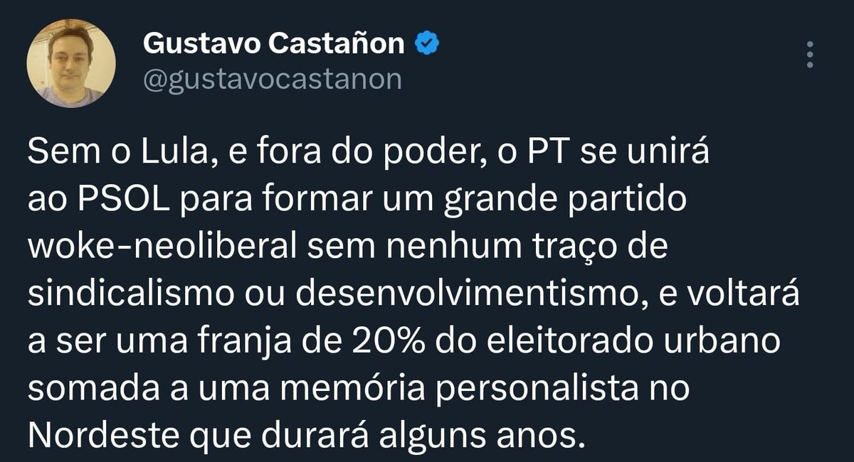 jcaetanoleite's tweet photo. Pior que o PT woke-neoliberal com personalismo memorial do Lula seria uma máquina eleitoral imbatível, o problema é justamente que é da natureza deles ser desenvolvimentista. https://t.co/xR983wcXo2