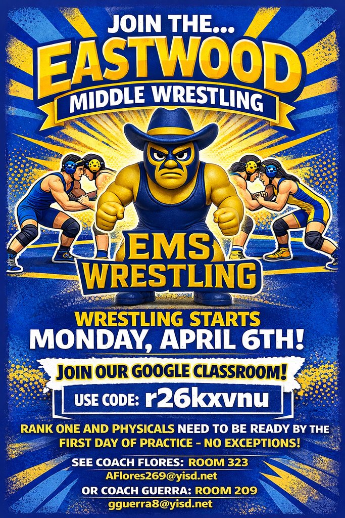 EMS_Raiders's tweet photo. Spring sports are upon us! 7th and 8th grade Raiders, if you are interested in wrestling, baseball, or softball, please join the Google Classroom for more information on tryouts. We look forward to seeing you on the mat or the field! #MakingGainsPrioritizingALL https://t.co/IL1RxDMWeH