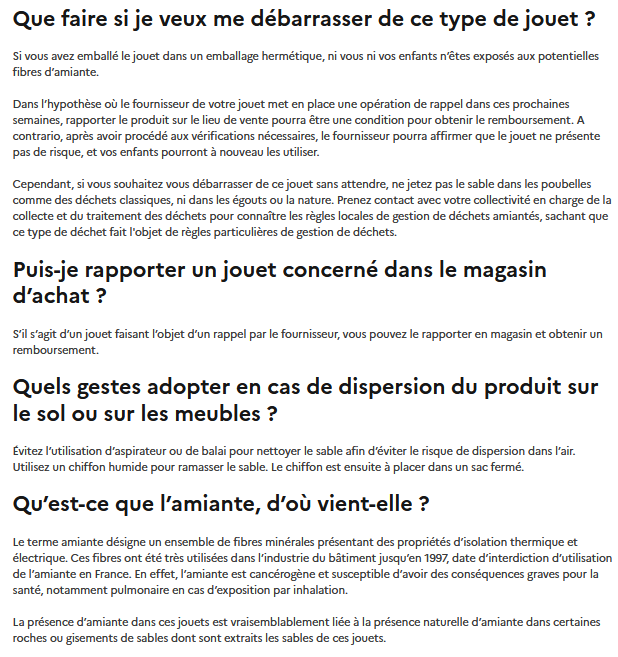 ❗ Le gouvernement appelle les parents à ne plus utiliser ni acheter de jouets contenant du sable, pour "écarter les enfants de toute exposition potentielle à l’amiante" (identifiée sur certains produits, d'abord en Australie puis en Europe). 👇