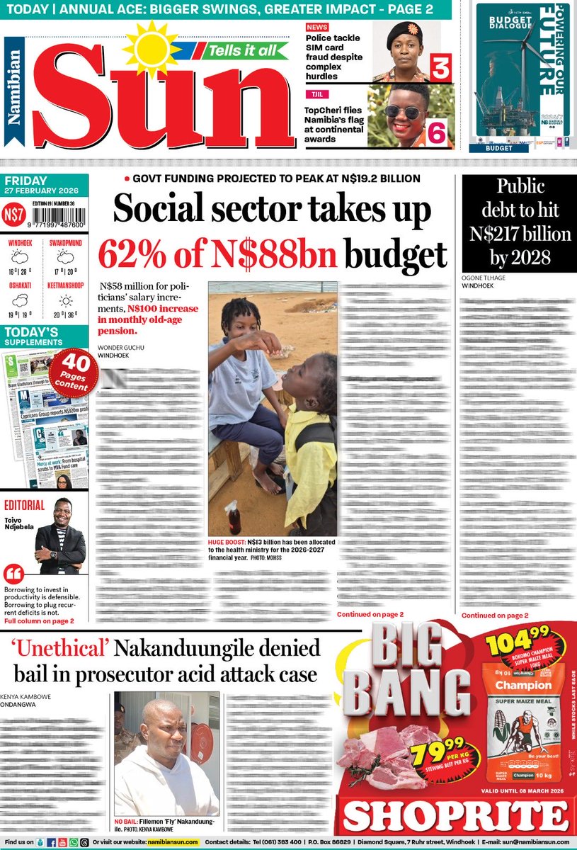 namibiansun's tweet photo. Friday news!
#NationalBudget2026 https://t.co/VUWQKGTotz