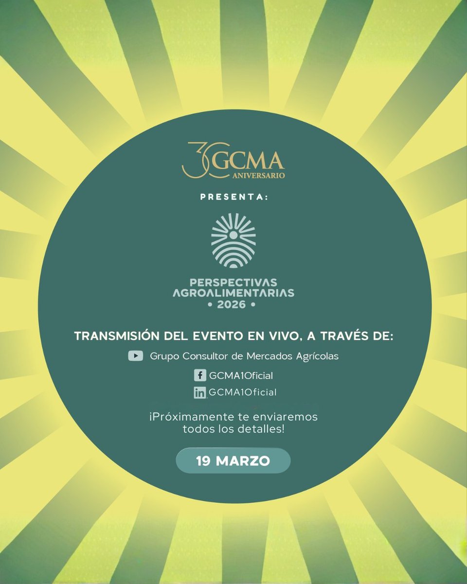 🚜🌾 #AgrocomunidadGCMA: Perspectivas Agroalimentarias 2026

Granos y Oleaginosas: producción ~36.5 Mt vs demanda >83 Mt; importaciones ~48 Mt.📊🌎

🗓 19 mar | 17:00 hrs (CDMX)
📺 En vivo | 📝 Registro gratuito
🔗 gcma.com.mx/ojmt

#GranosYOleaginosas #Perspectivas2026