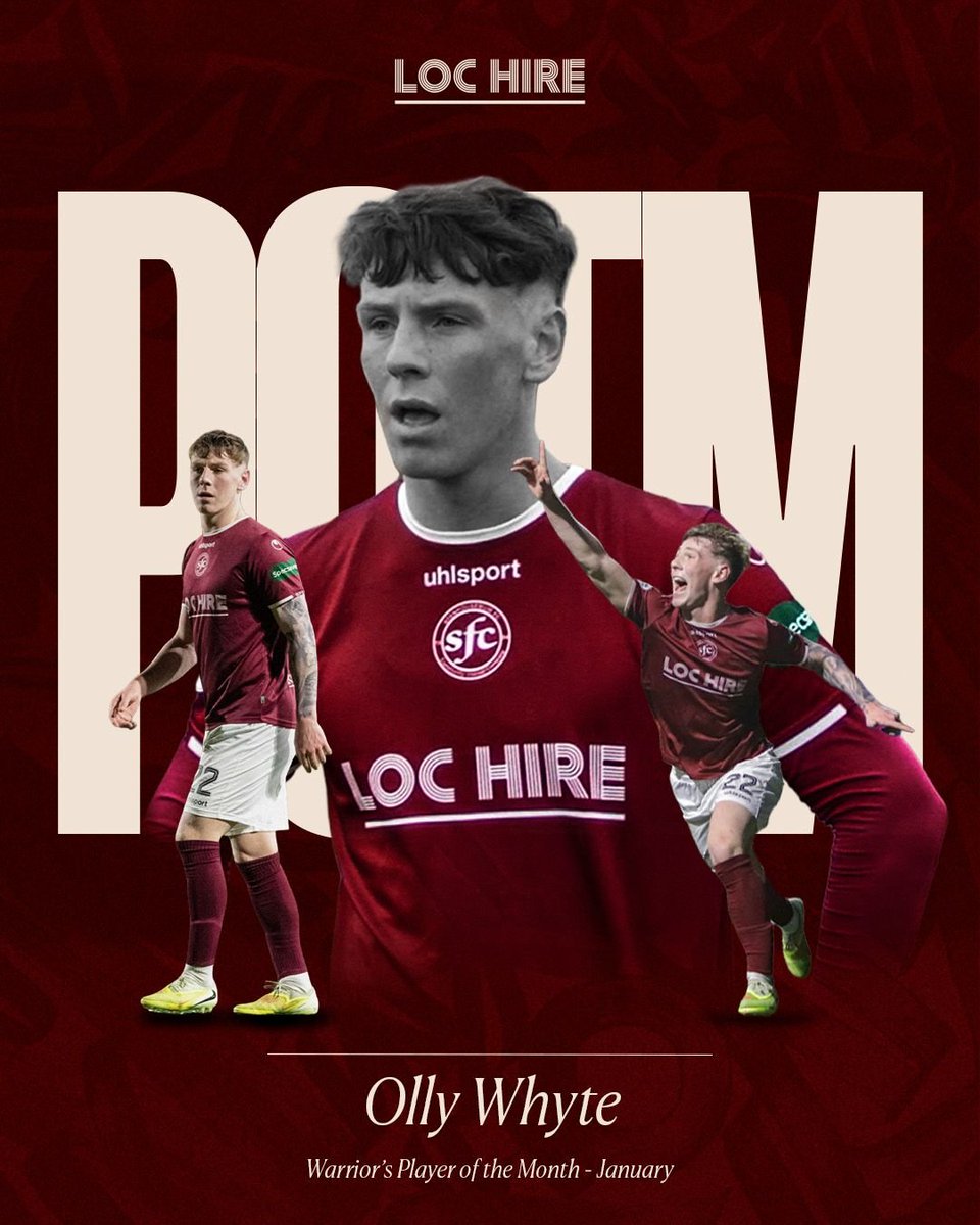 StenhousemuirFC's tweet photo. 𝐖𝐀𝐑𝐑𝐈𝐎𝐑𝐒 𝐏𝐎𝐓𝐌 || 𝐉𝐀𝐍𝐔𝐀𝐑𝐘

Olly Whyte has been selected Player of the Month for January as chosen by the Warriors. Congratulations, Olly! ⚔️ https://t.co/N5tDrqZ9Ao