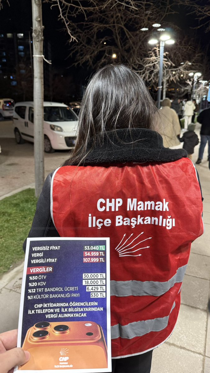 Cumhuriyet Halk Partisi iktidarında, öğrencilerin ilk telefon ve ilk bilgisayarından vergi alınmayacak.
<a href="/herkesicinCHP/">CHP 🇹🇷</a> <a href="/eczozgurozel/">Özgür Özel</a> 
<a href="/CHPankarailbsk/">CHP Ankara İl Başkanlığı</a> <a href="/DrErkol/">Dr. Ümit Erkol</a> 
<a href="/chpmamakilce06/">CHP MAMAK İLÇE BAŞKANLIĞI</a> <a href="/dralirizaerdek/">Ali Rıza Erdek</a>