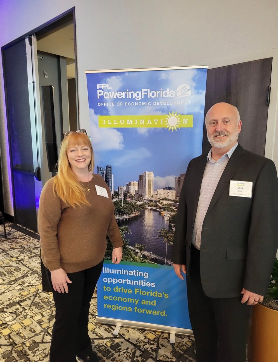 CharlotteEDO's tweet photo. Mark and Kristy represented Charlotte County at FPL PoweringFlorida Illumination in Daytona Beach — engaging executives and site decision-makers exploring expansion across Florida.
Aligned with statewide strategy. Focused on target-sector growth.
#PoweringFlorida #SiteSelection #FloridaBusiness #EconomicDevelopment