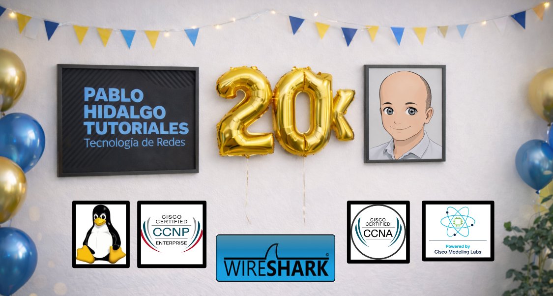 PabloHidalgoM50's tweet photo. 🎉 ¡Ya somos 20.000 suscriptores en Pablo Hidalgo Tutoriales!
Gracias por confiar en el contenido, por capacitarse conmigo en #CCNA, #CCNP ENCOR, #Wireshark y #Linux Essentials.
Este logro es de todos ustedes.
¡Vamos por los próximos 20.000! 🚀
#pablohidalgotutoriales https://t.co/qclC2ZFZuT