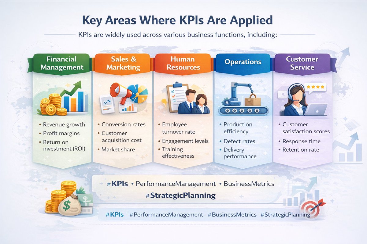 AcademyKpi's tweet photo. Key Areas Where KPIs Are Applied

#KPIs
 #BusinessMetrics
 #PerformanceManagement
 #StrategicExecution
 #OrganizationalPerformance
#kpiacademy https://t.co/flpFG5urWS
