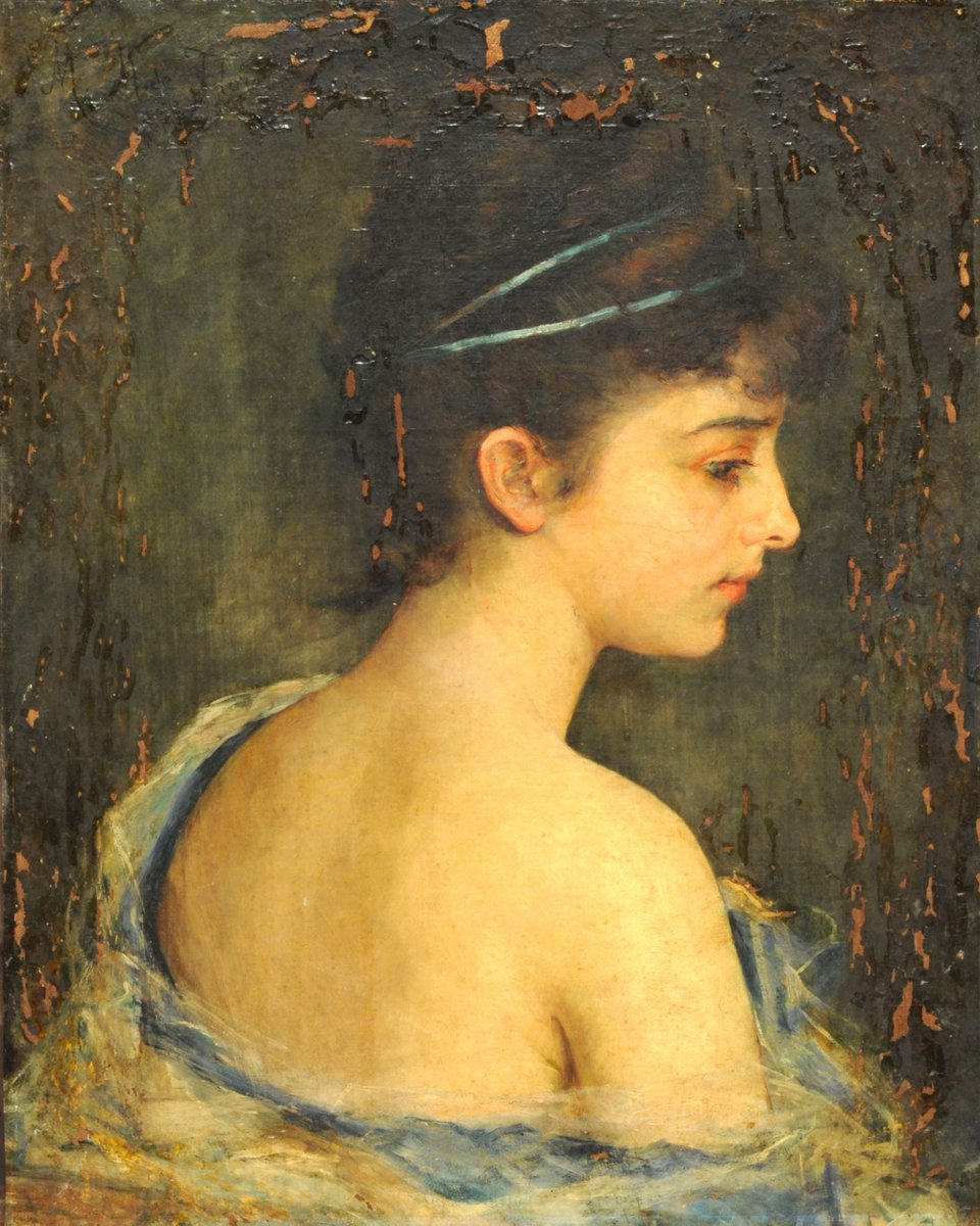 #LaObraDelDía➜ María Carolina Mendeville de Flores, nieta de Mariquita Sánchez de Thompson y discípula del artista Charles Chaplin, fue una pintora de escenas de género y retratos, como este óleo de estilo académico, donado al Museo por su hijo Ramón de Flores en 1911.