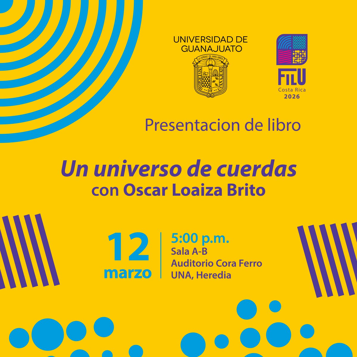 🎖📘 La FilU Costa Rica 2026 recibe como invitada de honor a la Universidad de Guanajuato (México), con actividades como la presentación de Un universo de cuerdas, a cargo de Óscar Loaiza Brito, académico de su Departamento de Física. 

¡Te esperamos!

<a href="/CulturaUG/">Cultura UG</a> #FilU2026