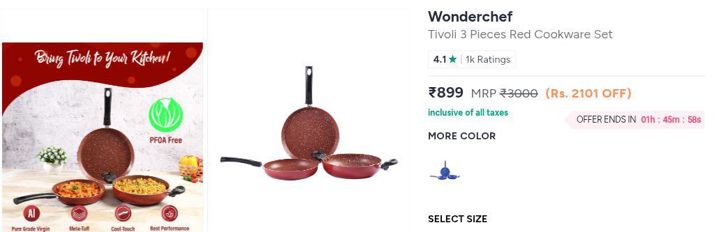 Dealer's tweet photo. Wonderchef Tivoli 3 Pieces Red Cookware Set

✅ Deal Price: ₹ 899/- 😱

❌ Regular Price: ₹ 3,000/- 🙅

🛒 Buy Now : https://t.co/dR0xb54sL9

😱 Deal Time: 12:15 AM IST https://t.co/8xILOgmfmw