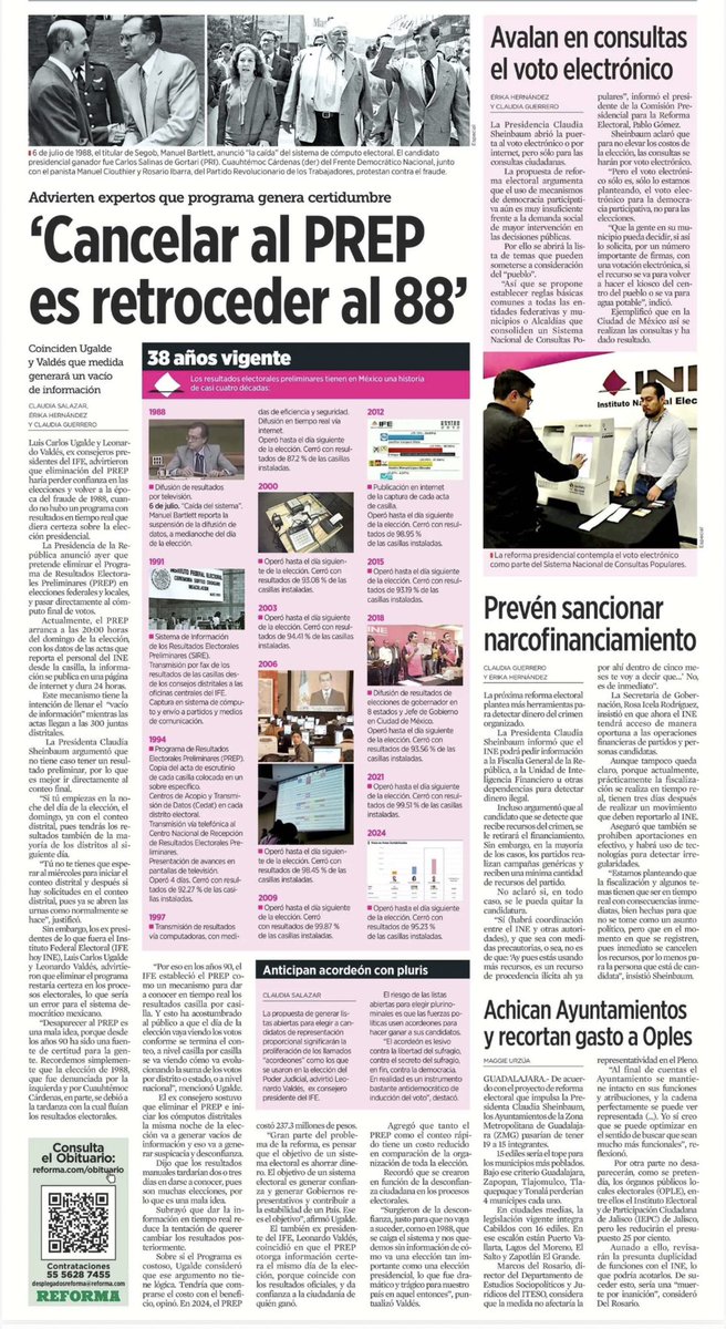 🚨 Cancelar el PREP no es modernizar la democracia, es regresar a 1988.

El PREP ha dado certeza durante casi cuatro décadas y evita vacíos de información la noche electoral. Sin transparencia en tiempo real, la sospecha sustituye a la confianza.

Las #ReformaElectoral no puede