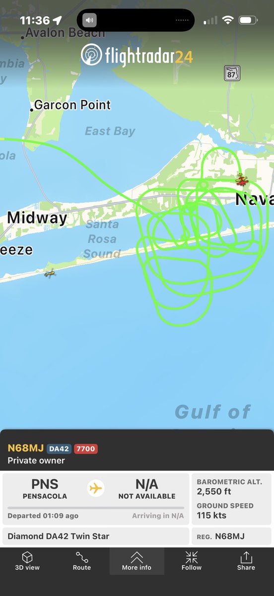 Wanderinghinlow's tweet image. #squawk7700 #diamondda #da42 #N68MJ #landinggear
Update : burning fuel off and it looks like he has a buddy watching and helping - and maybe reinforcements with a helicopter as well.