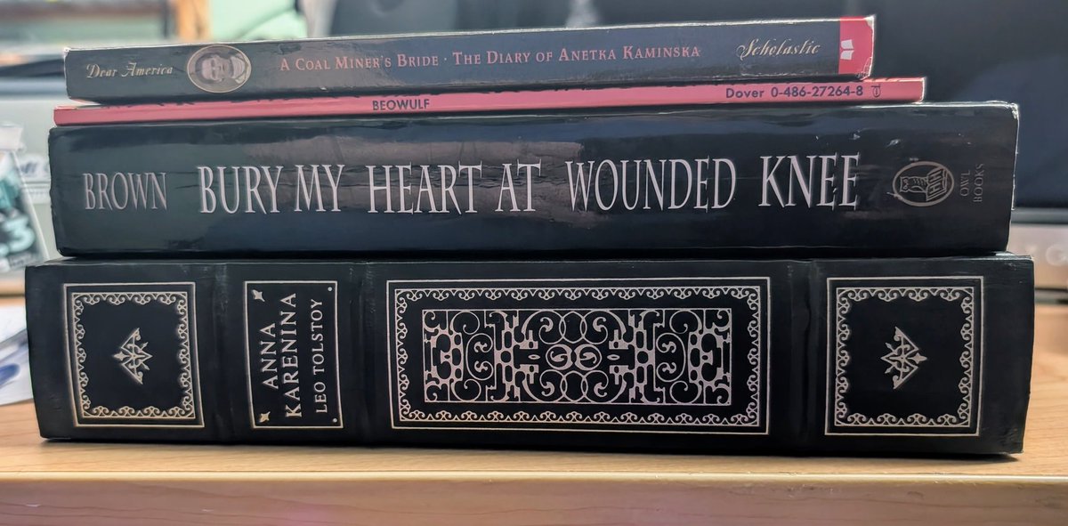 A couple recent thrift store finds. The copy of Anna Karenina is a great gilt-edged edition from The Franklin Library line and it's in excellent condition. And the Beowulf is a brand new Dover Thrift edition for only 99 cents! #usedbooks #readers